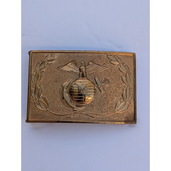 WWII USMC Brass Belt Buckle w/ Box Eagle Globe Anchor  Staff NCO Waist Plate - Picture 1 of 15